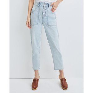 Veronica Beard Arya Straight High Rise Button Fly Light Blue Jeans Size 28